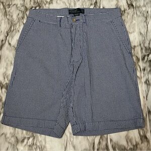 Polo Ralph Lauren Blue Check Seersucker Flat Front Shorts Preppy Vintage Summer